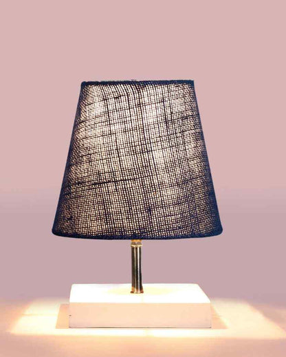 Traditional Jute Square White Wood Table Lamp Blue