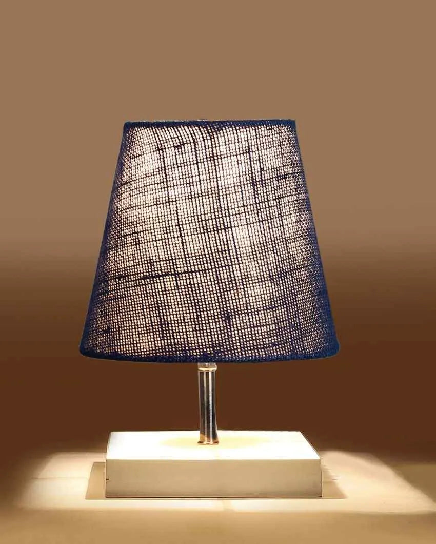 Traditional Jute Square White Wood Table Lamp Blue