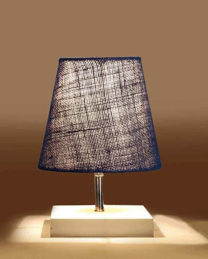 Traditional Jute Square White Wood Table Lamp Blue