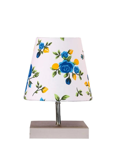 Majestic Multicolor Cotton Square White Wood Table Lamp