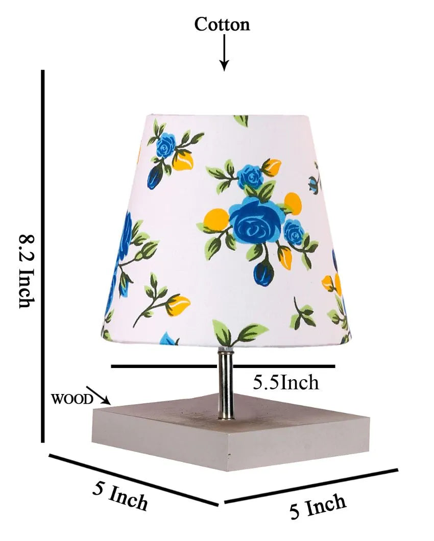 Majestic Multicolor Cotton Square White Wood Table Lamp