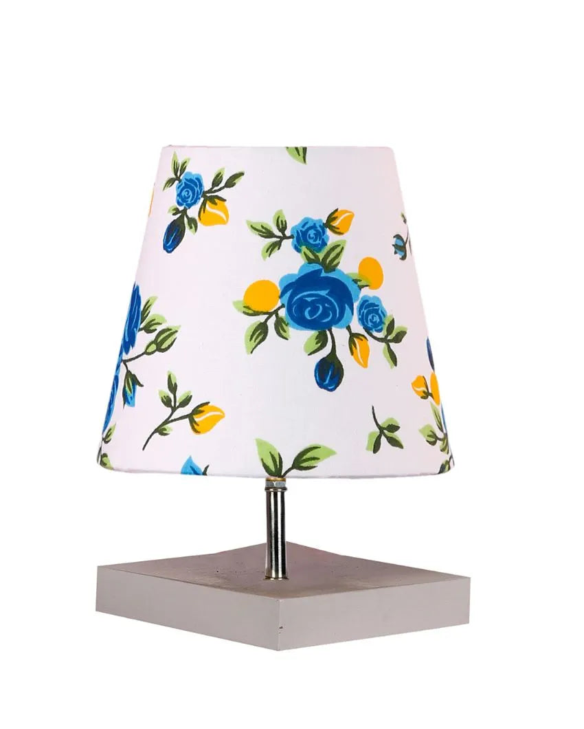 Majestic Multicolor Cotton Square White Wood Table Lamp