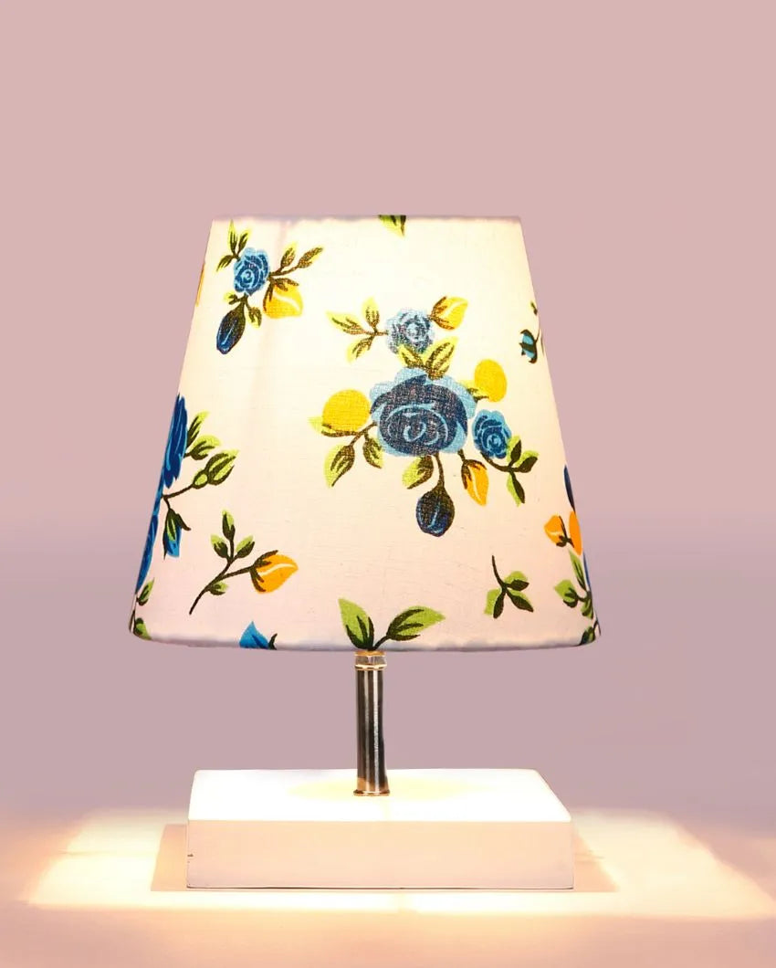 Majestic Multicolor Cotton Square White Wood Table Lamp