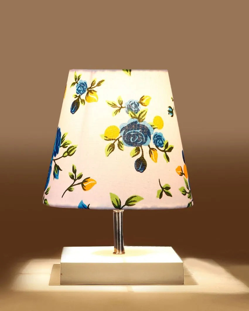 Majestic Multicolor Cotton Square White Wood Table Lamp