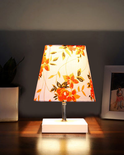 Opulento Cotton Square White Wood Table Lamp