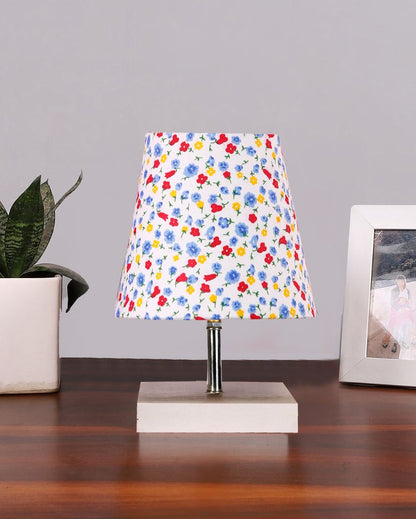 Elementary Cotton Square White Shaded Wood Table Lamp - Dusaan
