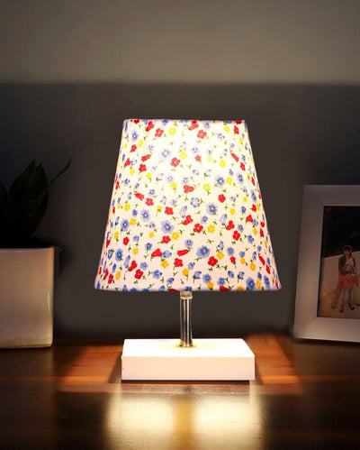 Elementary Cotton Square White Shaded Wood Table Lamp - Dusaan