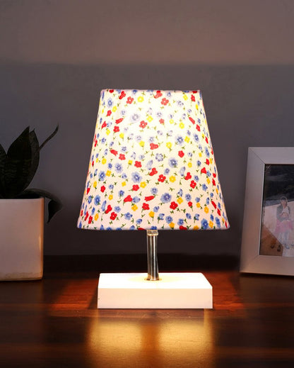 Elementary Cotton Square White Shaded Wood Table Lamp - Dusaan