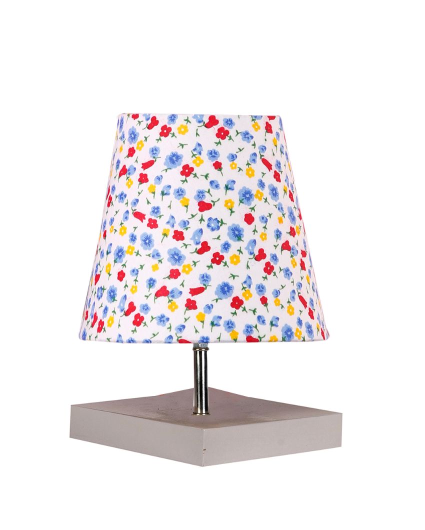 Elementary Cotton Square White Shaded Wood Table Lamp - Dusaan