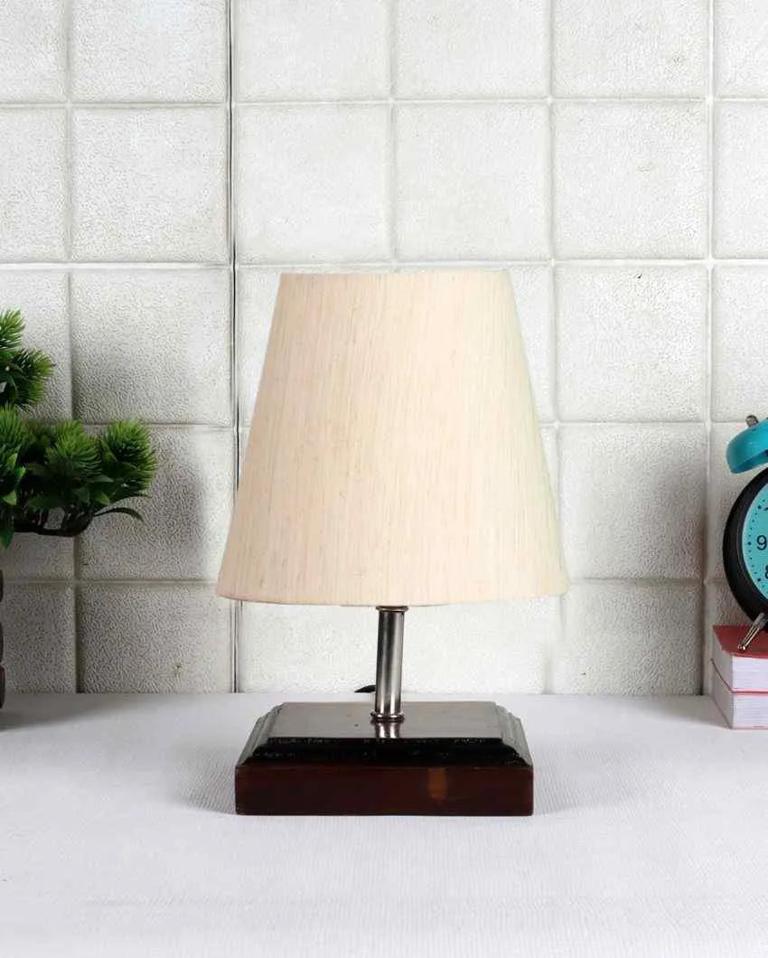 Sophisticated Cotton Square Brown Shaded Wood Table Lamp - Dusaan