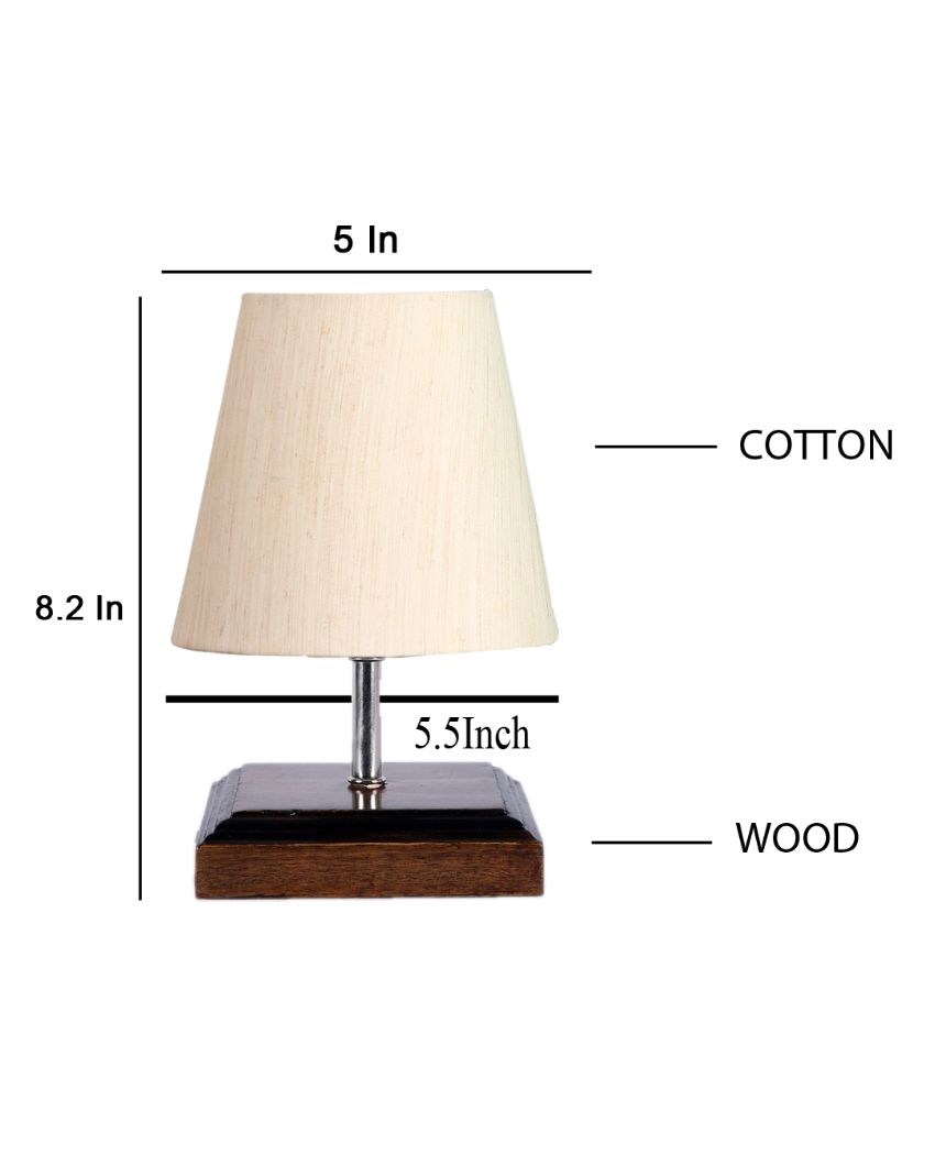 Sophisticated Cotton Square Brown Shaded Wood Table Lamp - Dusaan