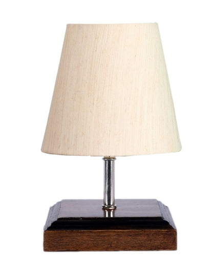 Sophisticated Cotton Square Brown Shaded Wood Table Lamp - Dusaan