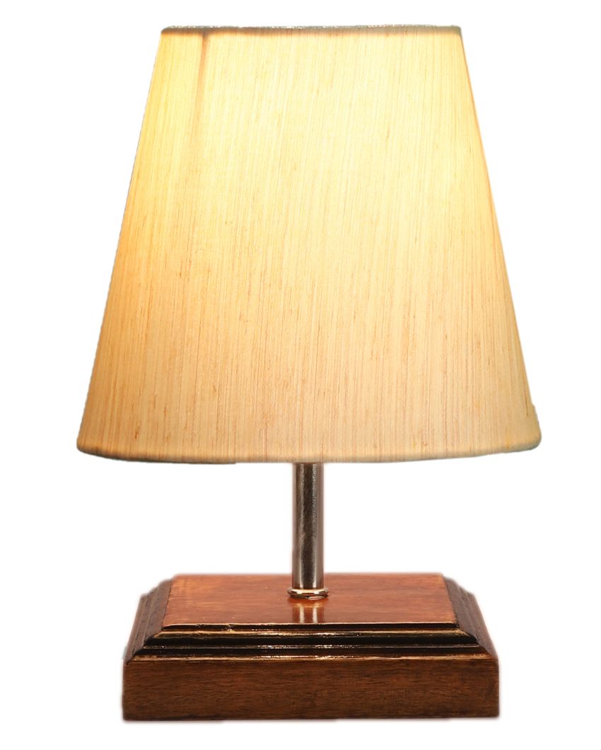 Sophisticated Cotton Square Brown Shaded Wood Table Lamp - Dusaan