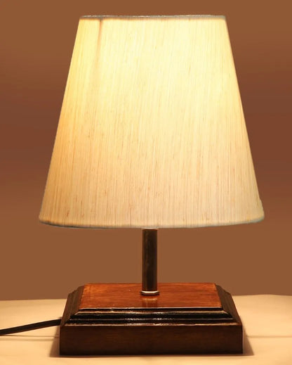 Sophisticated Cotton Square Brown Shaded Wood Table Lamp - Dusaan