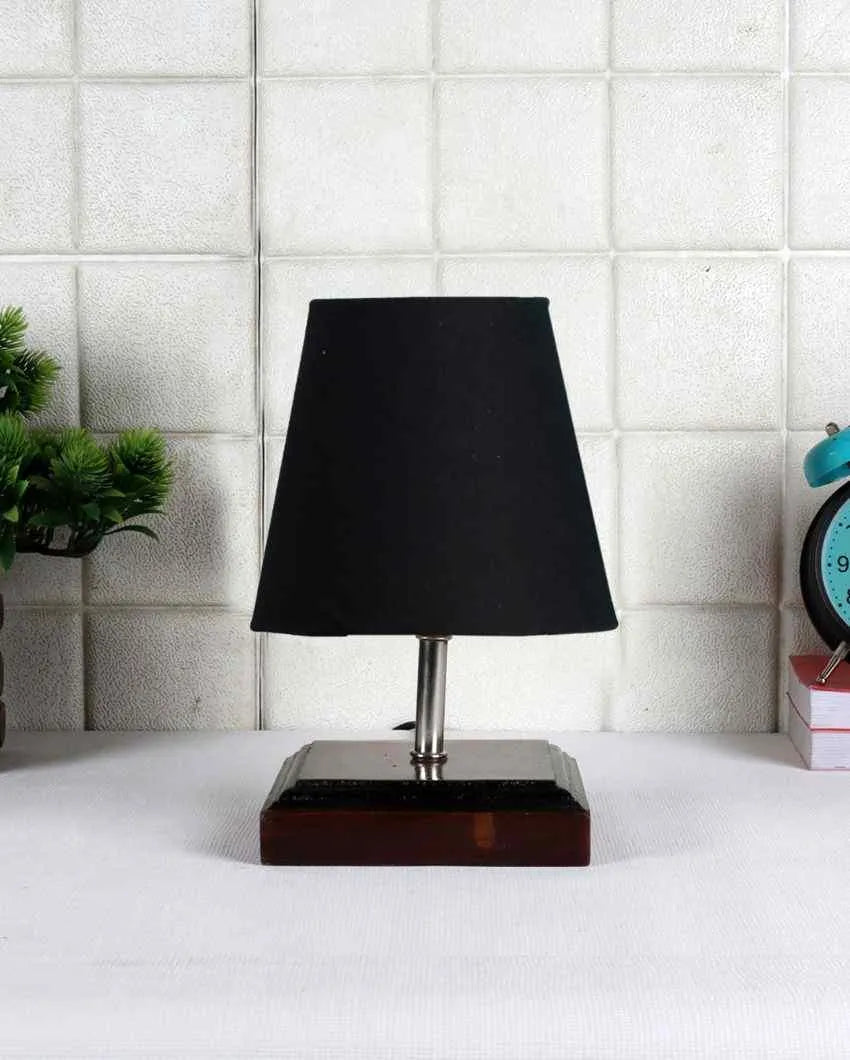 Sophisticated Cotton Square Brown Wood Table Lamp Black