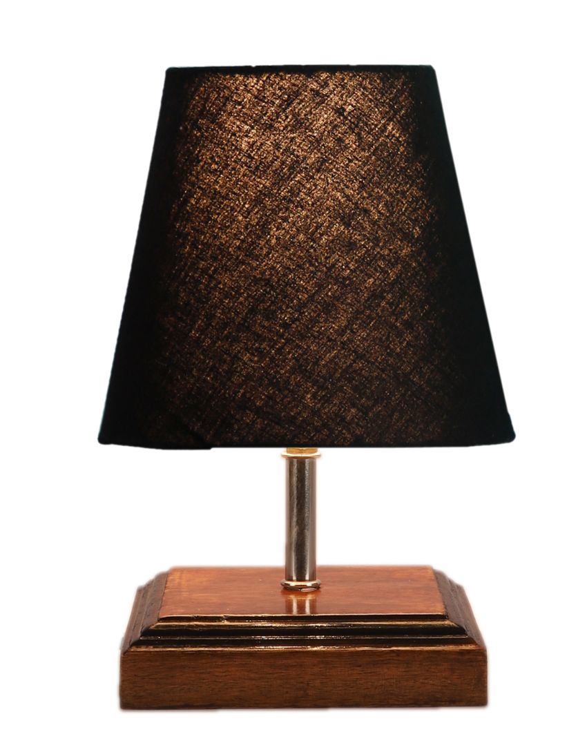 Sophisticated Cotton Square Brown Wood Table Lamp Black