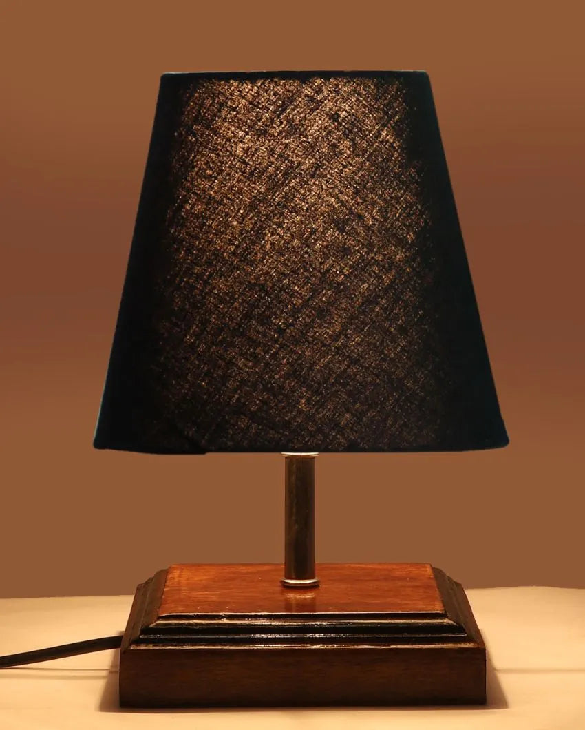 Sophisticated Cotton Square Brown Wood Table Lamp Black