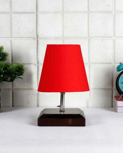 Sophisticated Cotton Square Brown Wood Table Lamp Red