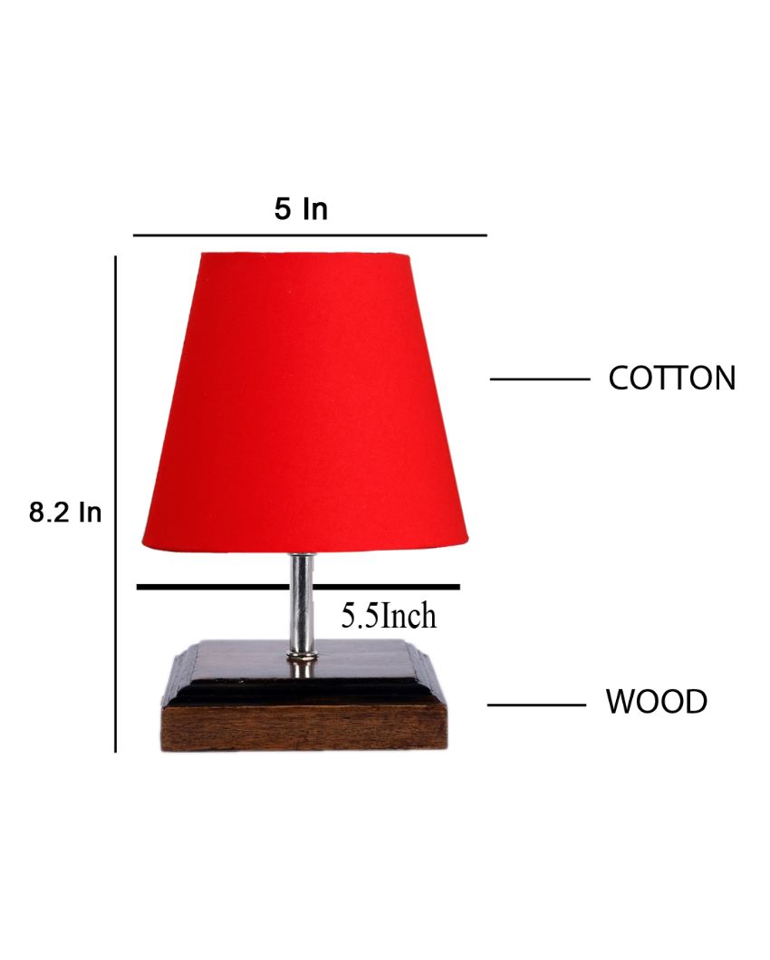 Sophisticated Cotton Square Brown Wood Table Lamp Red