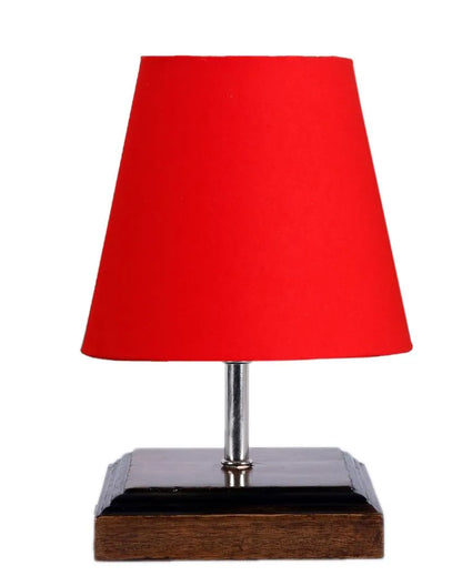 Sophisticated Cotton Square Brown Wood Table Lamp Red