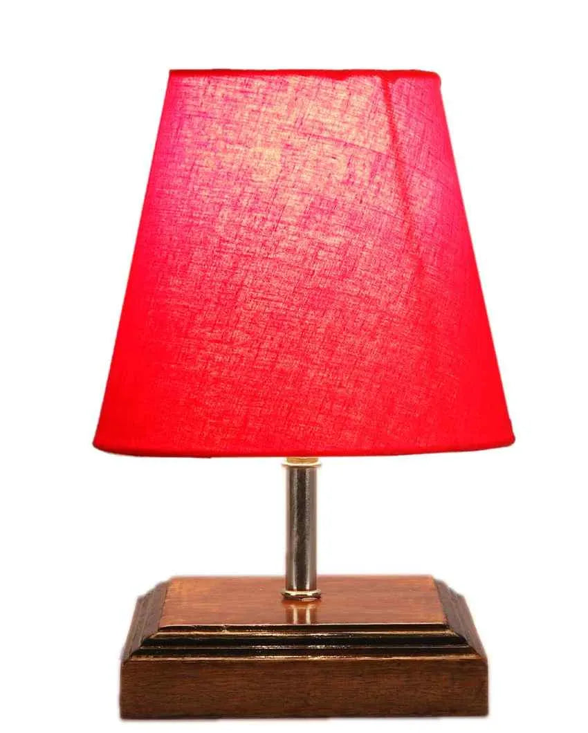 Sophisticated Cotton Square Brown Wood Table Lamp Red