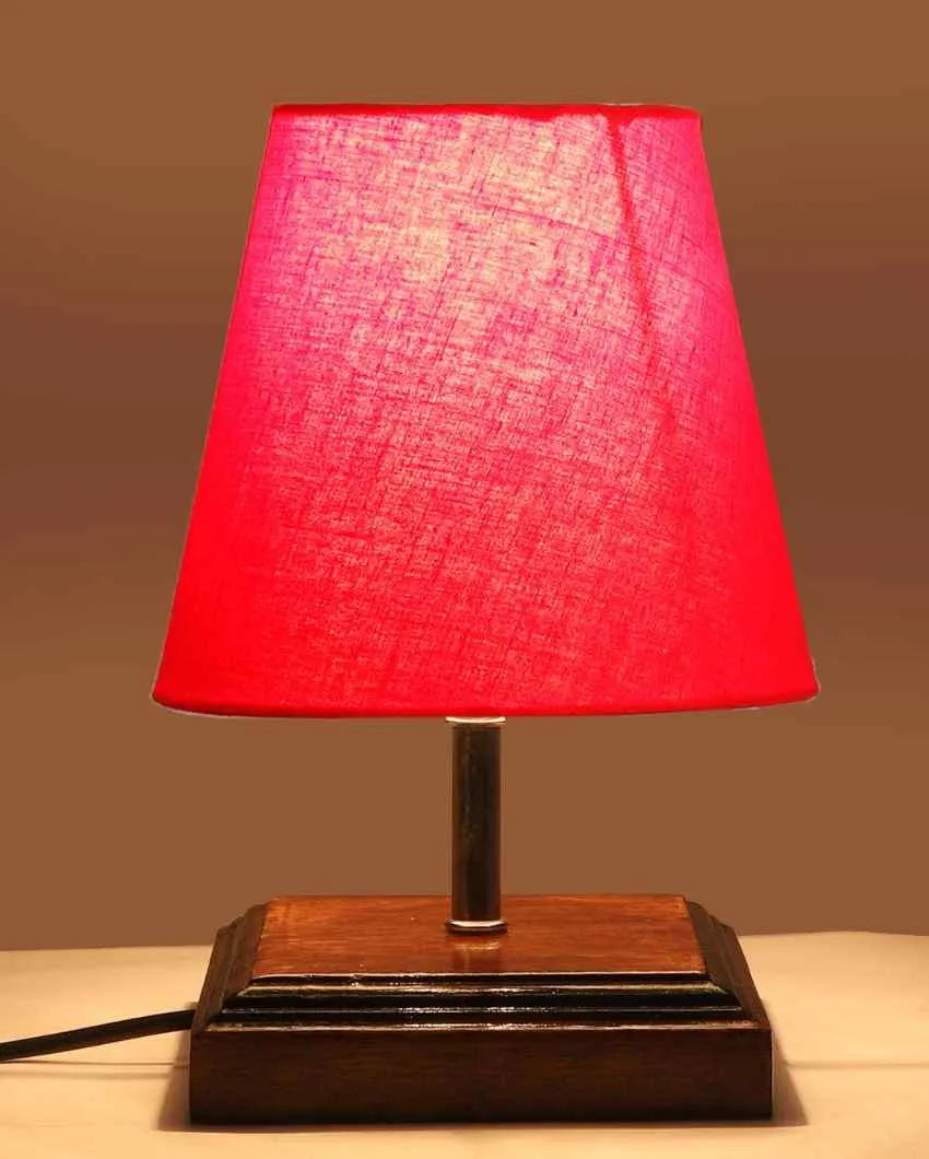 Sophisticated Cotton Square Brown Wood Table Lamp Red