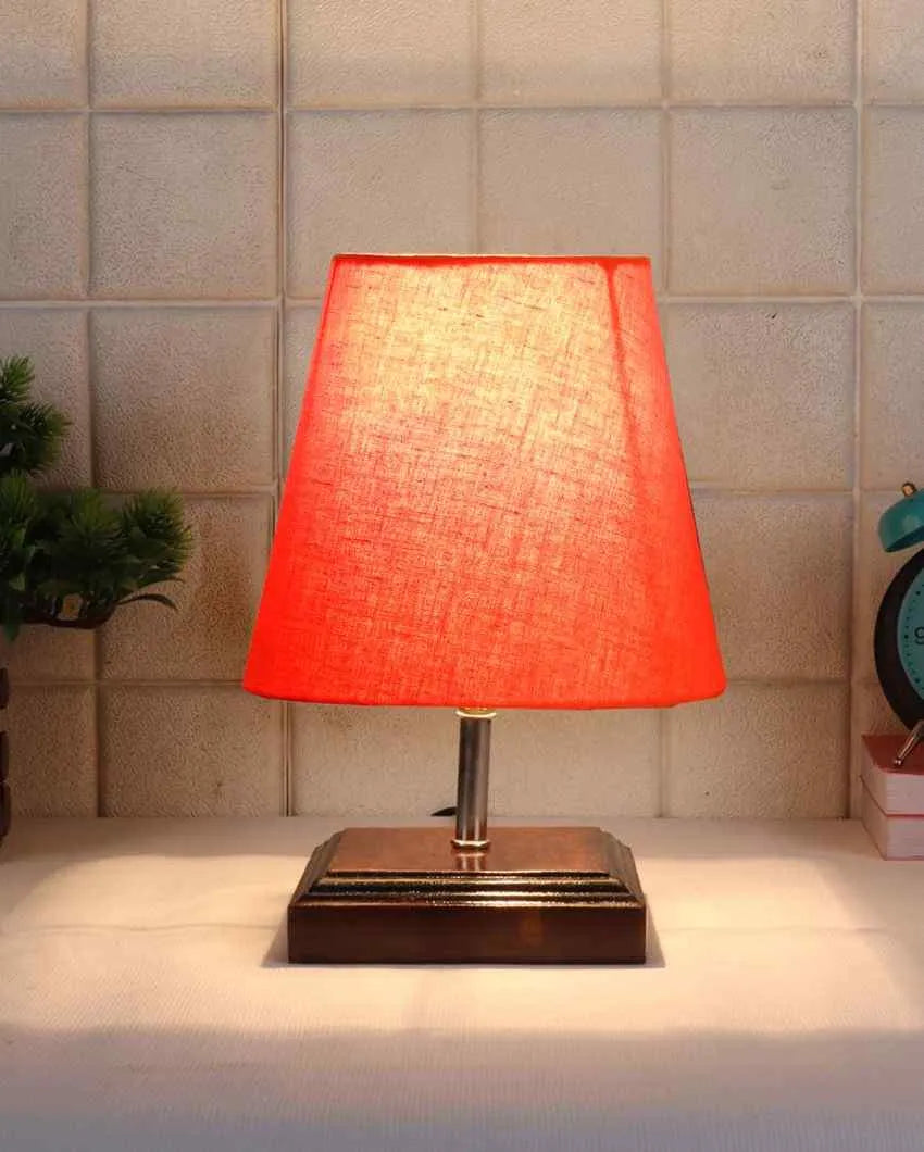 Sophisticated Cotton Square Brown Wood Table Lamp Orange