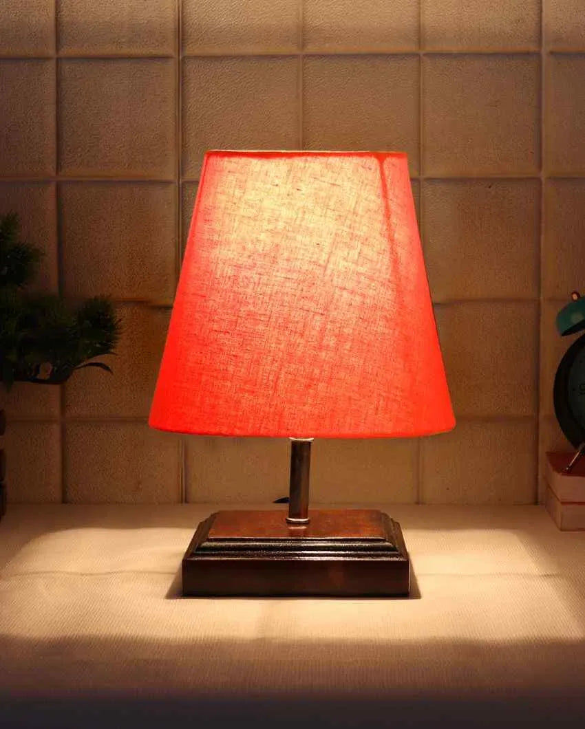 Sophisticated Cotton Square Brown Wood Table Lamp Orange