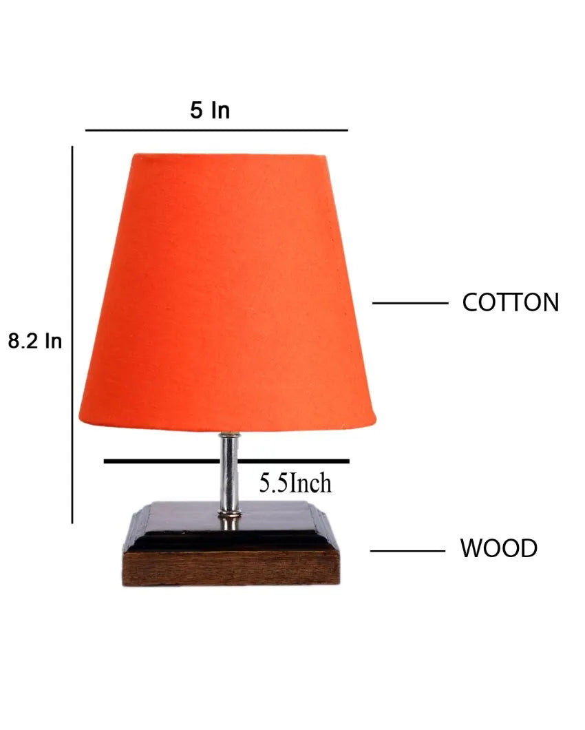 Sophisticated Cotton Square Brown Wood Table Lamp Orange