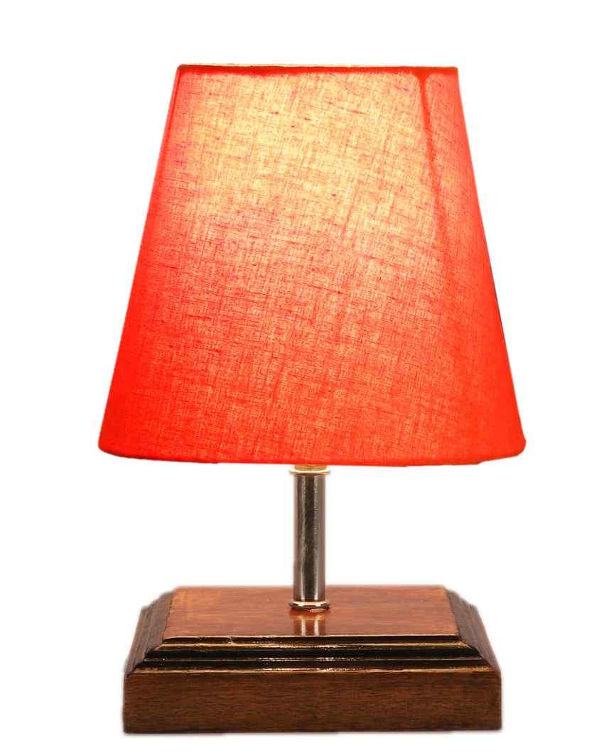 Sophisticated Cotton Square Brown Wood Table Lamp Orange