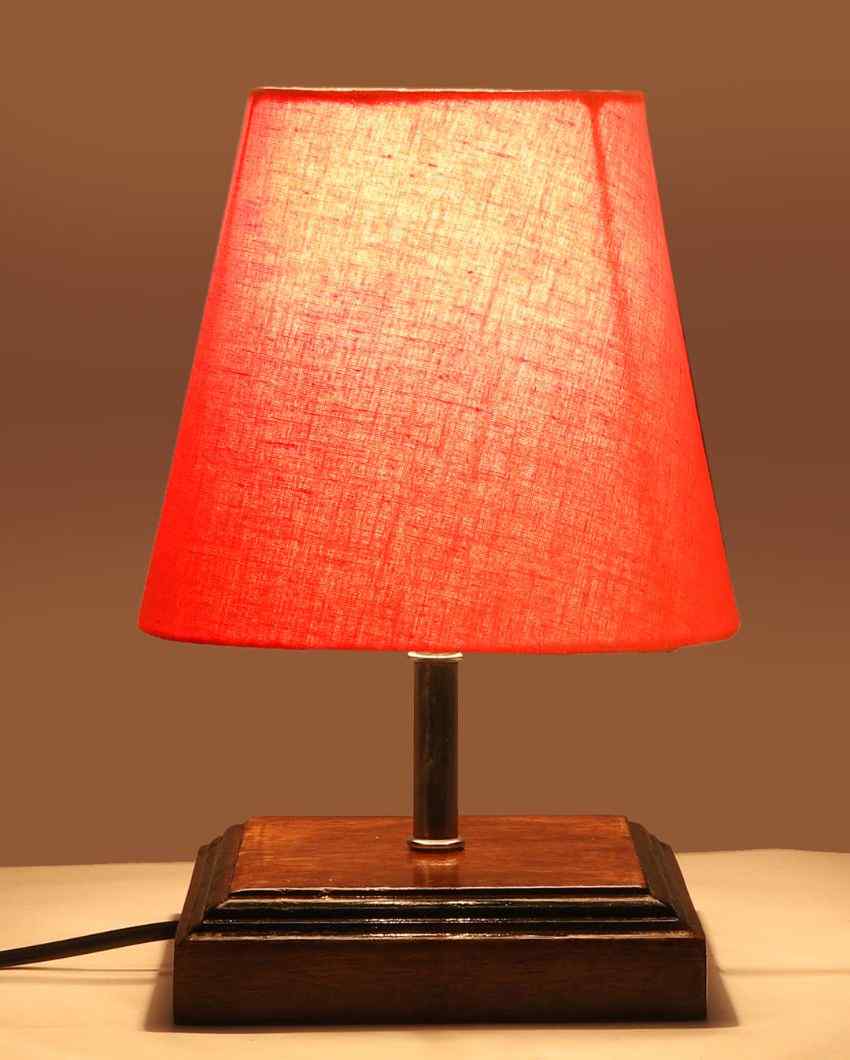 Sophisticated Cotton Square Brown Wood Table Lamp Orange