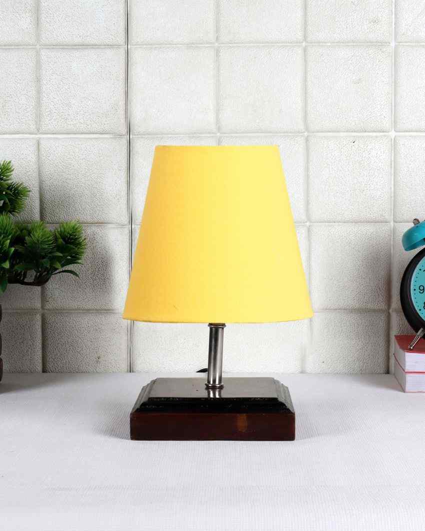 Sophisticated Cotton Square Brown Wood Table Lamp Yellow