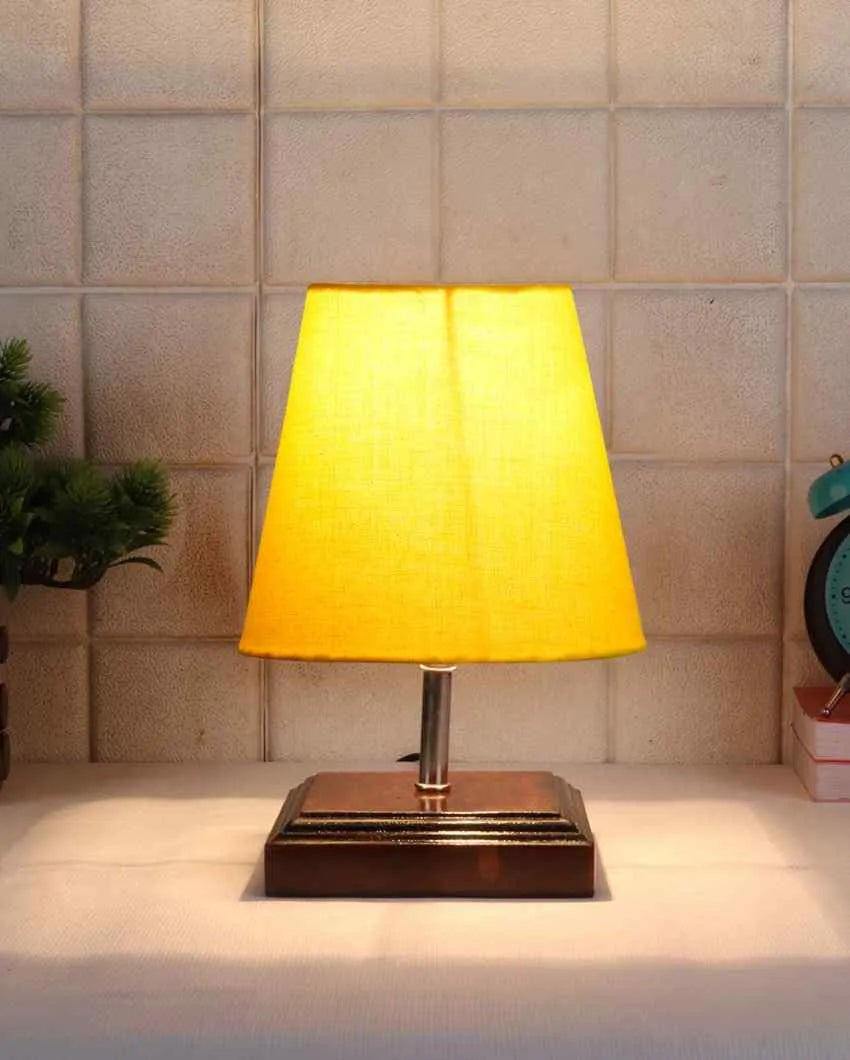 Sophisticated Cotton Square Brown Wood Table Lamp Yellow