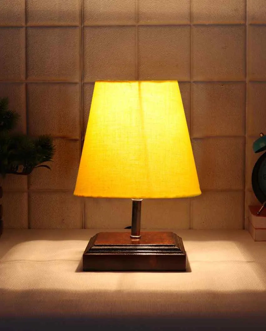 Sophisticated Cotton Square Brown Wood Table Lamp Yellow