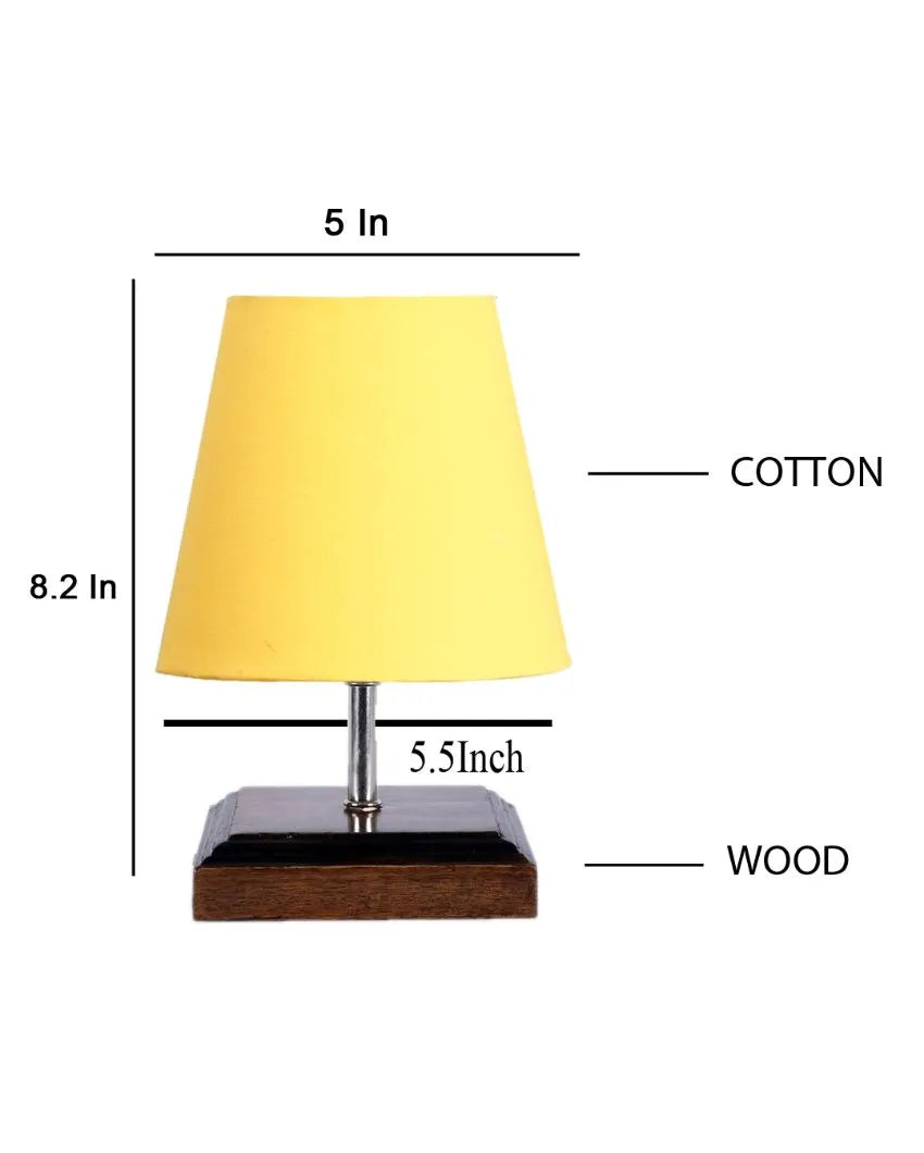 Sophisticated Cotton Square Brown Wood Table Lamp Yellow