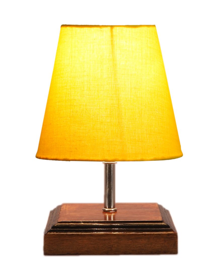 Sophisticated Cotton Square Brown Wood Table Lamp Yellow