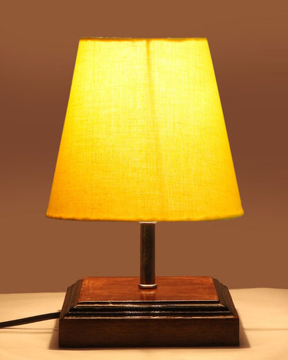 Sophisticated Cotton Square Brown Wood Table Lamp Yellow