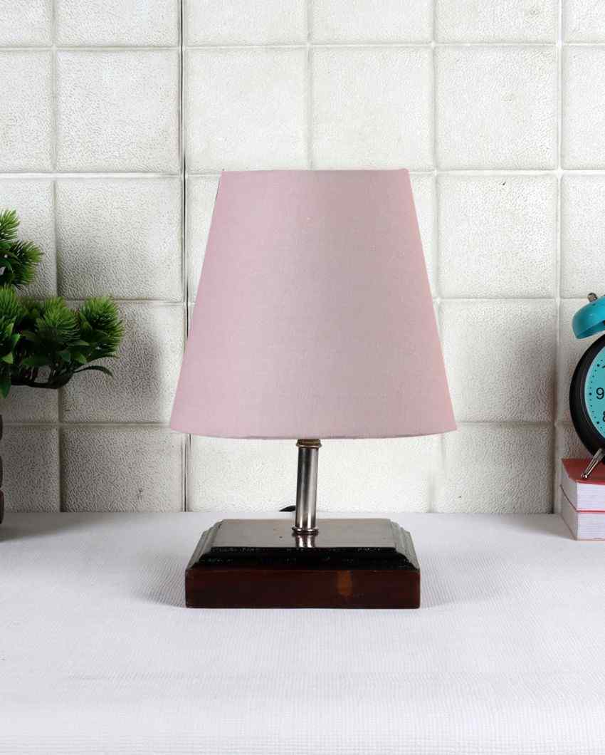 Sophisticated Cotton Square Brown Wood Table Lamp Grey