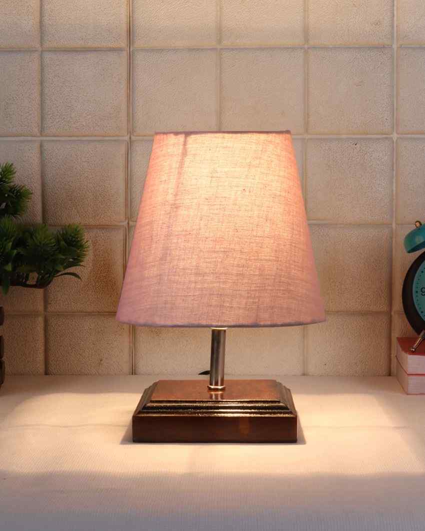 Sophisticated Cotton Square Brown Wood Table Lamp Grey