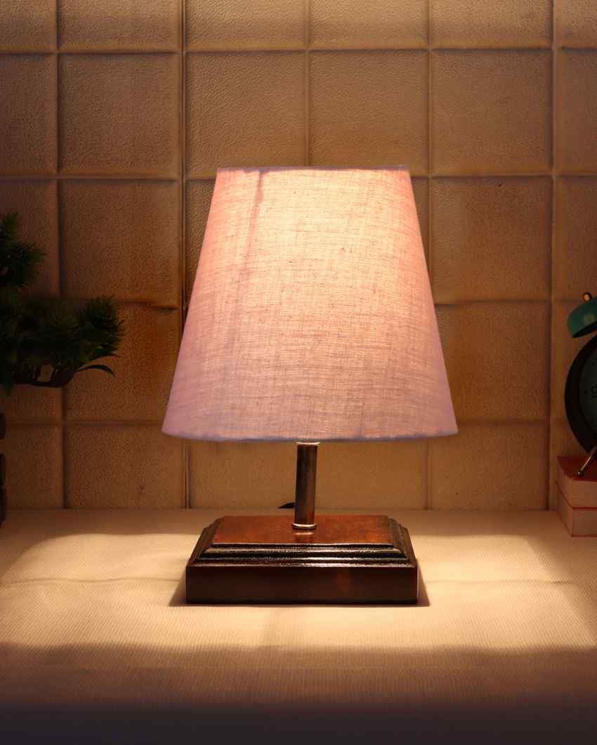 Sophisticated Cotton Square Brown Wood Table Lamp Grey