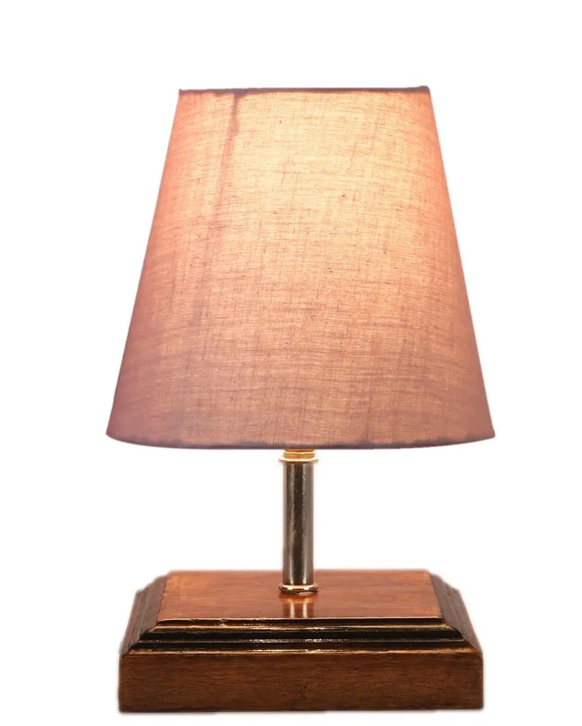 Sophisticated Cotton Square Brown Wood Table Lamp Grey