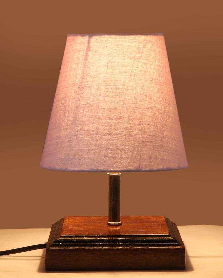 Sophisticated Cotton Square Brown Wood Table Lamp Grey