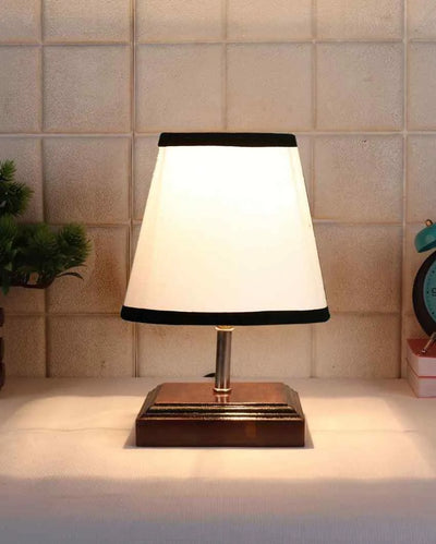 Urbane White & Black Cotton Square Brown Wood Table Lamp