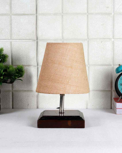 Lovely Jute Square Brown Wood Table Lamp Beige