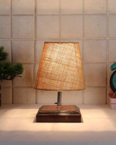 Lovely Jute Square Brown Wood Table Lamp Beige