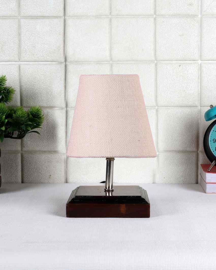 Lovely Jute Square Brown Wood Table Lamp White