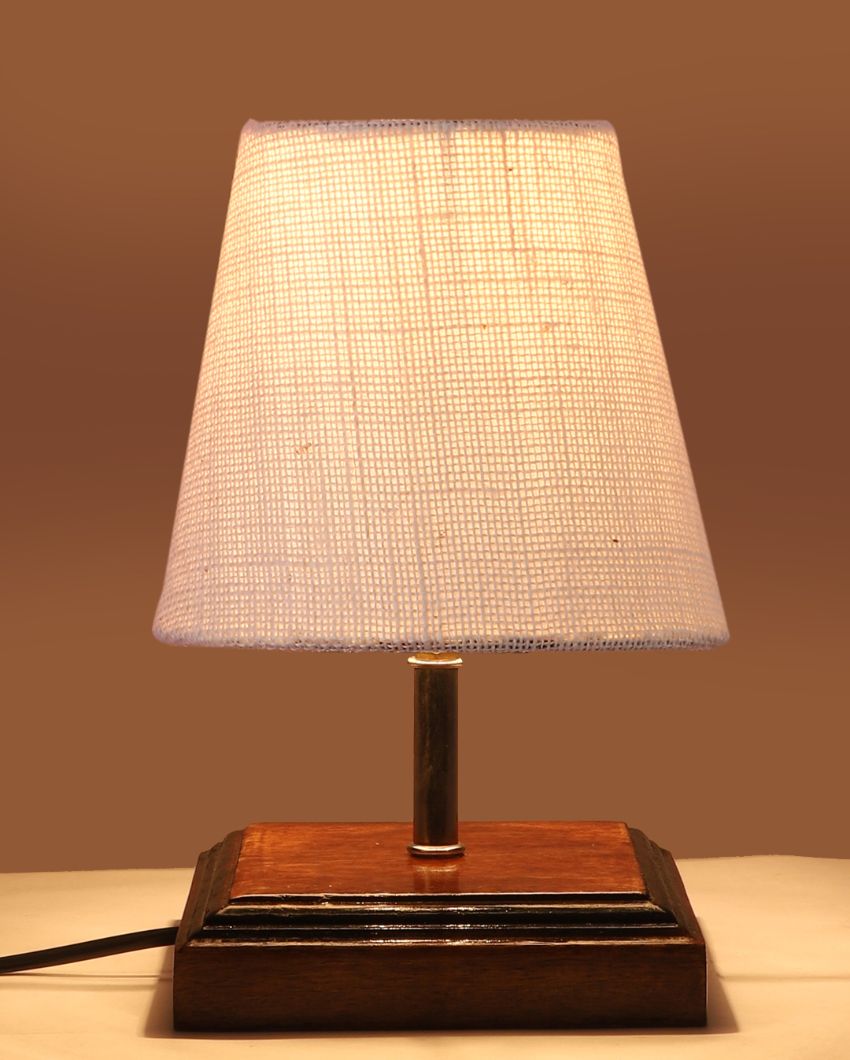 Lovely Jute Square Brown Wood Table Lamp White