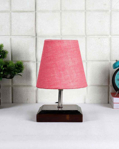 Lovely Jute Square Brown Wood Table Lamp Pink