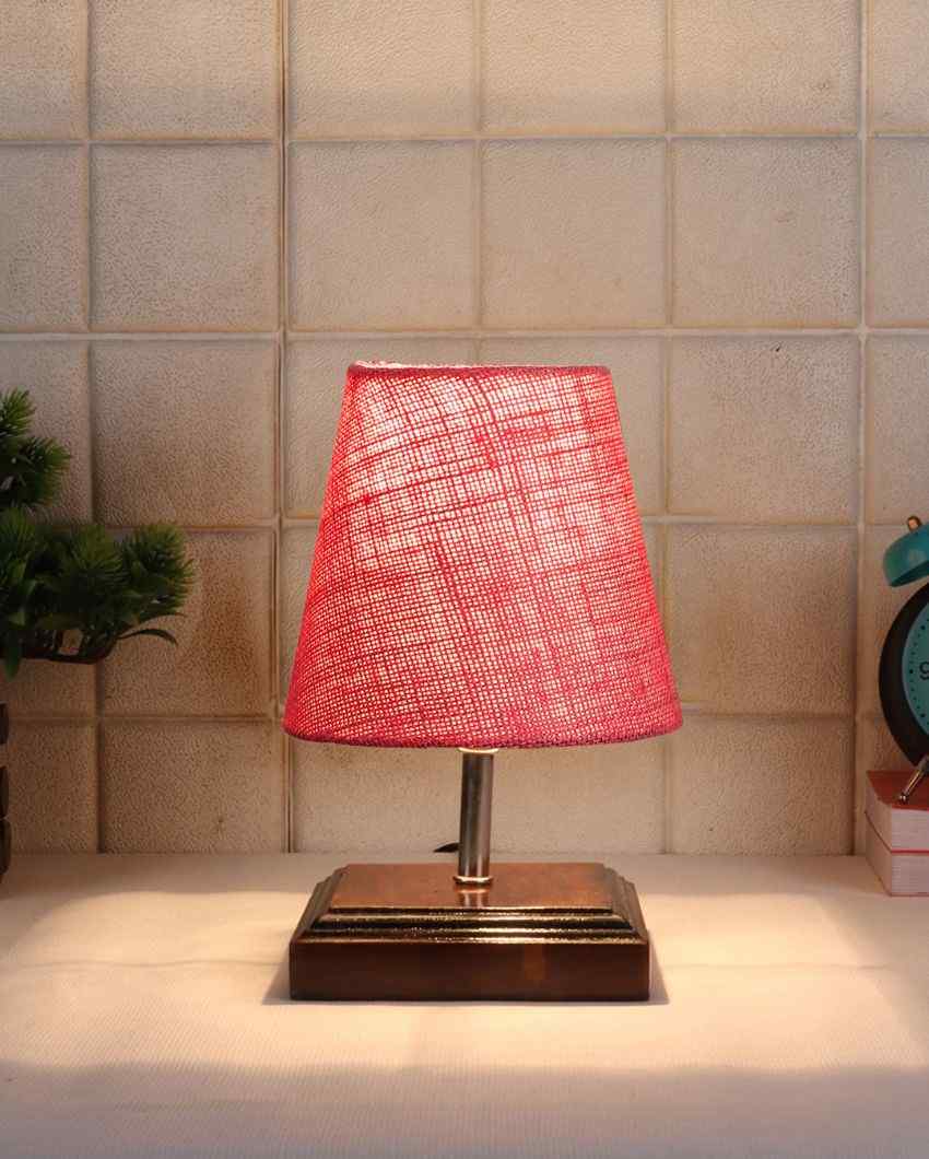 Lovely Jute Square Brown Wood Table Lamp Pink