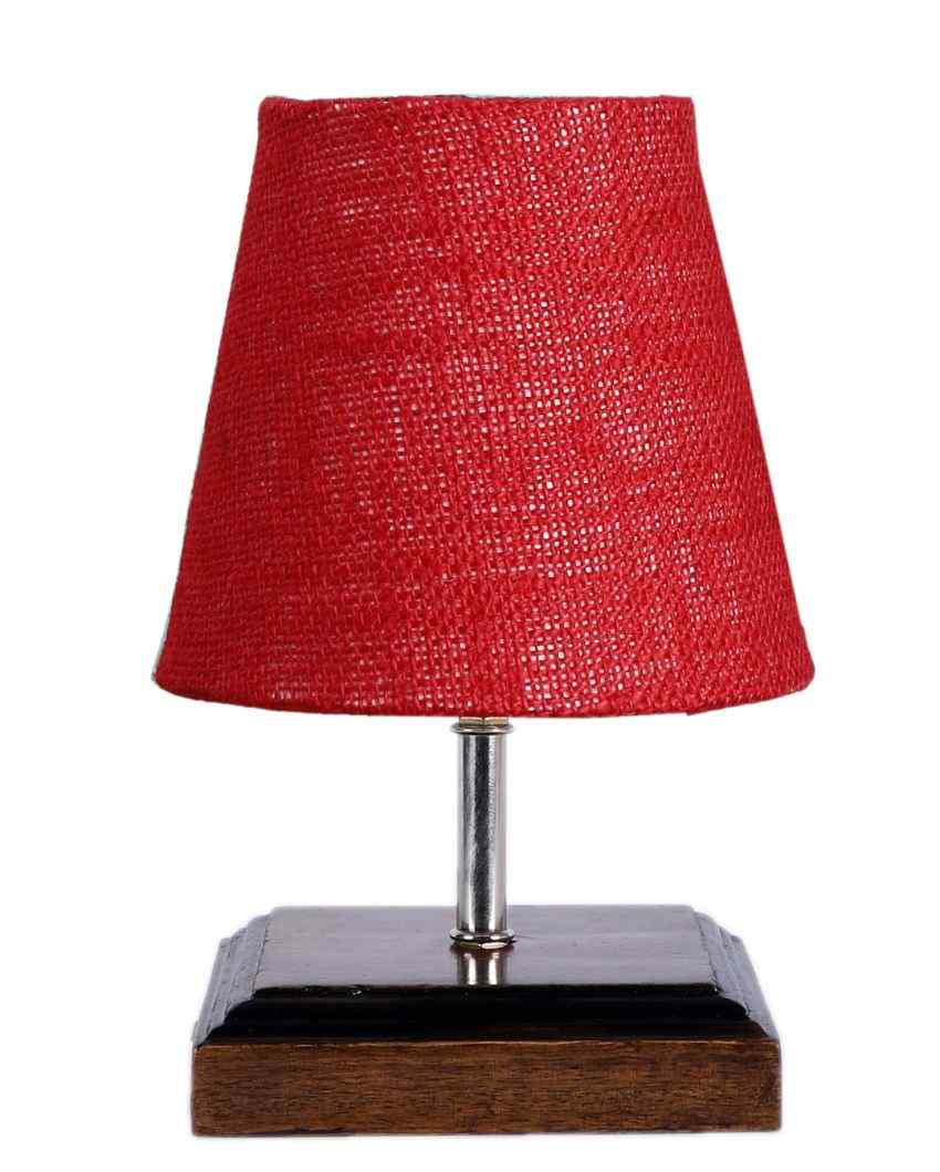 Lovely Jute Square Brown Wood Table Lamp Maroon